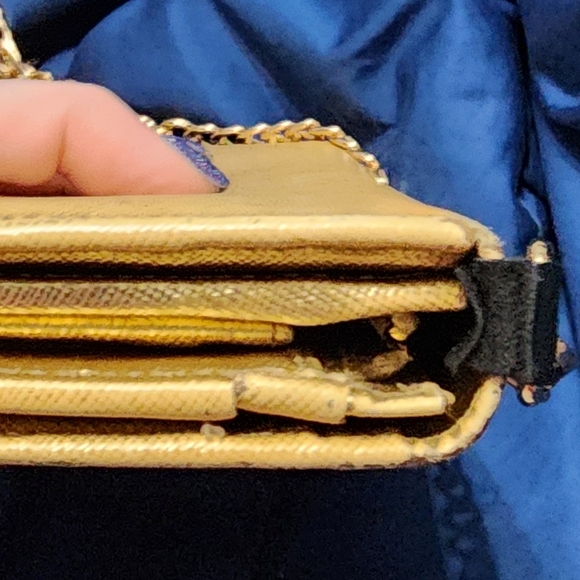 Prada Saffiano double snap metallic gold EUC wallet with Chain and chain insert - Picture 8 of 8